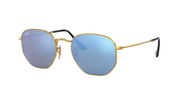 Ray Ban RB3548N HEXAGONAL Unisex Sunglasses Gold Light Blue Flash, SPEX